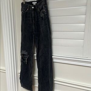 H&M High Rise Black Distressed Jeans